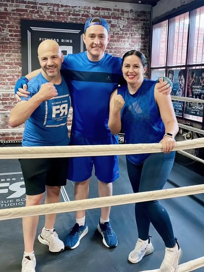 Seb Costello with Nick and Tonia Tetoros, owners of Fitness Ring Richmond.