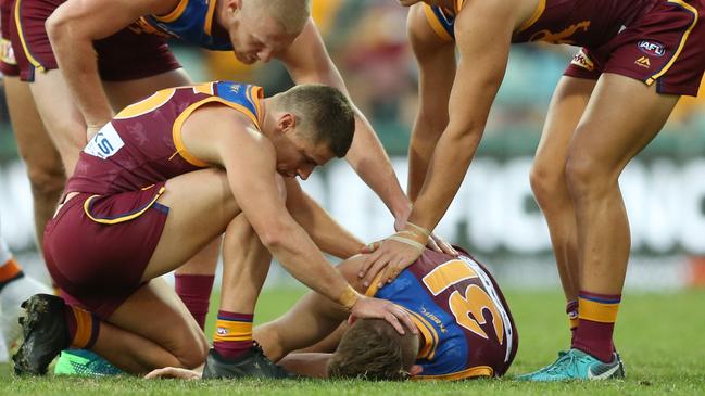 Andrews was knocked out last year after a collision with Jeremy Cameron. Picture: Getty Images