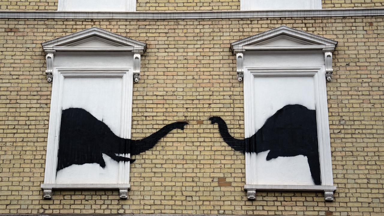 Banksy painted two elephants on this building. Picture: Carl Court/Getty Images