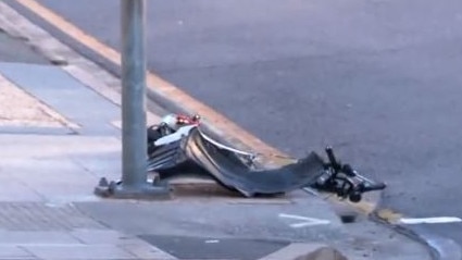 A man is in a critical condition after a crash between a car and an e-scooter at South Brisbane. Picture: 7 News Brisbane