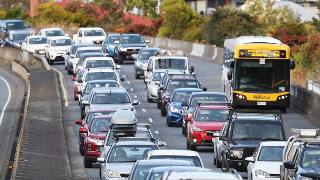 Heavy traffic in bound to Hobart on the Southern Outlet. Picture: Nikki Davis-Jones