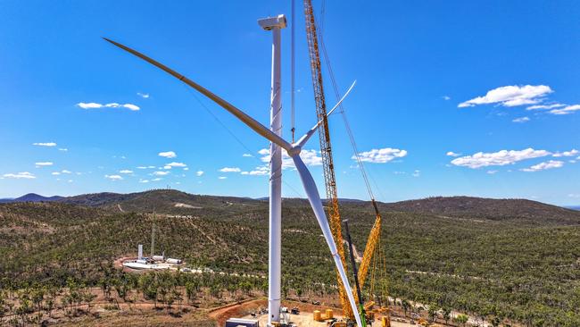 The first turbine is installed at Clarke Creek Wind Farm in Queensland. Picture: Contributed