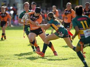 ON THE RUN: Jess McCracken takes a run for Avondale Tigers against the Gin Gin Hawkettes in the first game of the NDRL Women's League Tag competition. Picture: Robert N Redfern