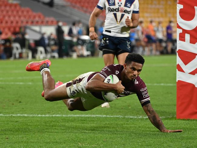 Jason Saab's runaway try turned the tide dramatically in the first half. Image: NRL Photos