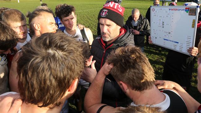 Emmanuel College’s Chris McLaren coaching Koroit. Picture: Yuri Kouzmin