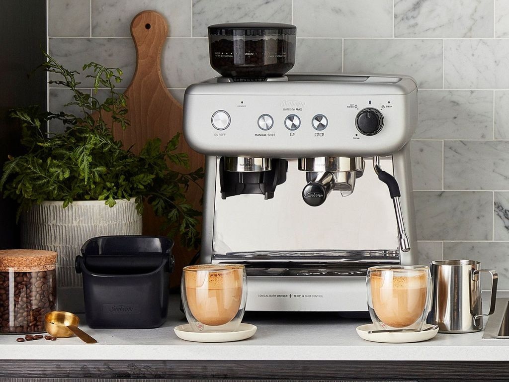 Drink up discounts on coffee machines from Sunbeam, Breivlle, De'Longhi and more. Picture: Sunbeam.