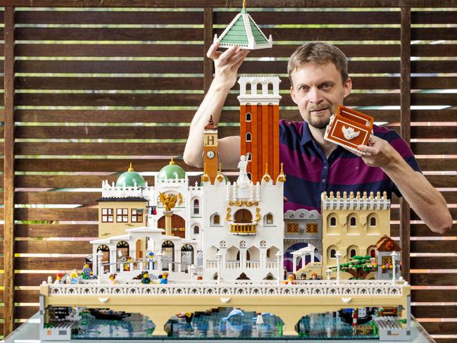 Magnus Hindsberger building his Lego model of Venice. Picture: Richard Walker