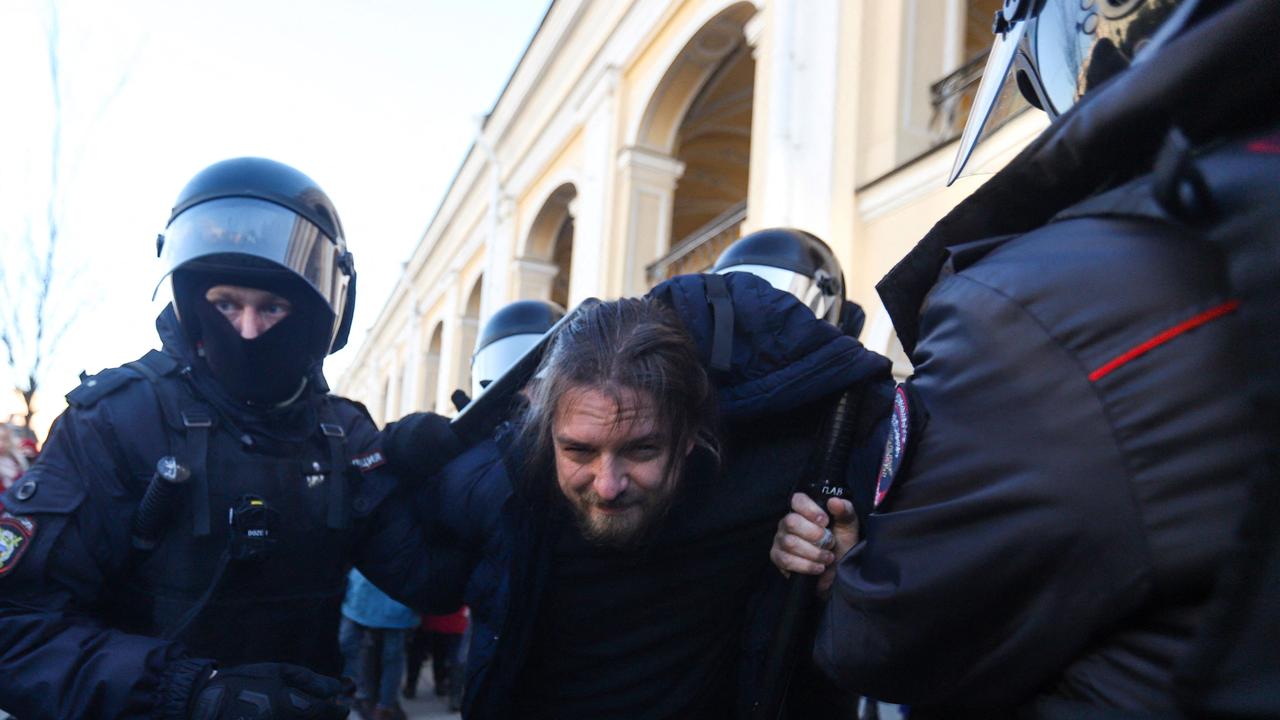 A man is detained in Saint Petersburg. Picture: AFP