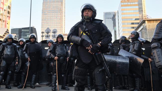 Indonesian riot police pictured in 2019 during mass rallies in central Jakarta after President Joko Widodo was re-elected, beating former general Prabowo Subianto. Picture: Ed Wray/Getty Images