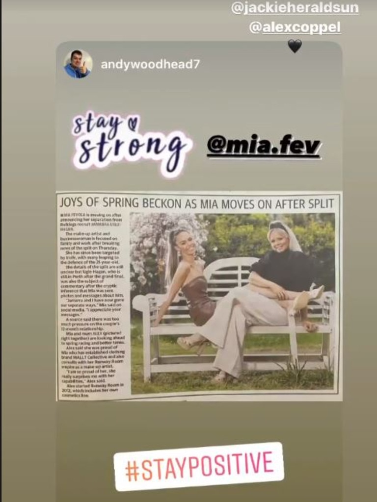 Mia re-posted this message of support. Photo: Instagram.