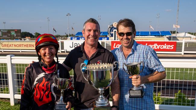 The connections of 2023 Chief Minister's Cup winner Noir De Rue celebrate the win. Picture: Caroline Camilleri