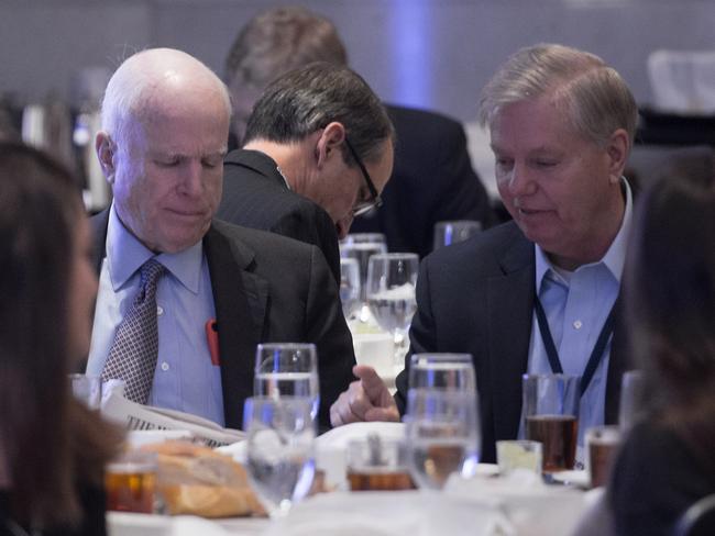 US Republican Senator from Arizona John McCain and Republican Senator from South Carolina Lindsey Graham at a Republican retreat in Philadelphia last week. Picture: AFP