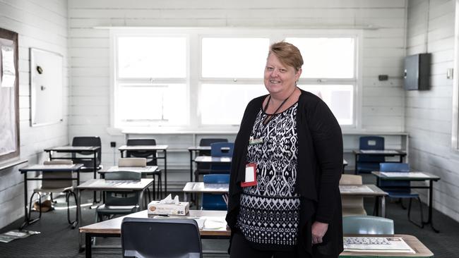 Karen Walshe inside the original building at Morayfield State School.