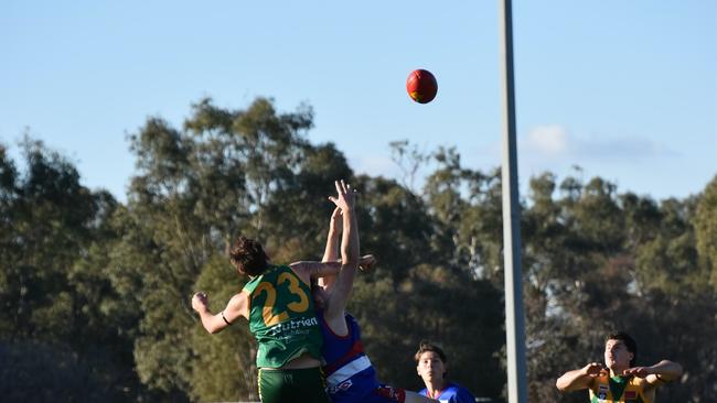 Colbinabbin players contest the football against North Bendigo. Picture: Colbinabbin Football Netball Club.