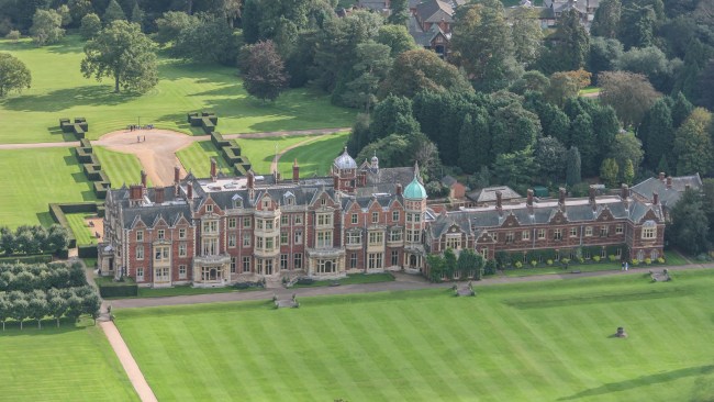 An aerial view of Sandringham Hall. This Jacobean Country house is surrounded by 20,000 acres of Norfolk parkland. Picture: David Goddard/Getty Images