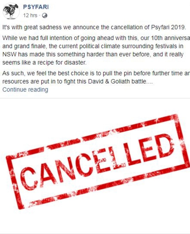 How the event announced its cancellation on Facebook.