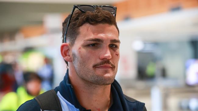 Nathan Cleary could hardly take his eyes off the floor after the Blues’ Game 2 loss. Picture: Justin Lloyd.