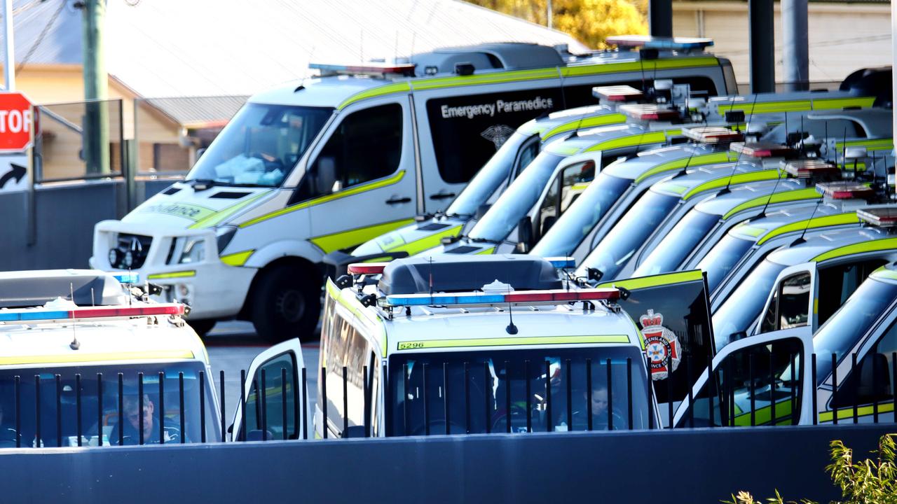 Ambulance vehicles at the Princess Alexandra Hospital on July 26. Picture: David Clark