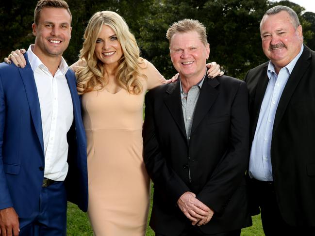 The Channel Nine Footy Show crew Beau Ryan , Erin Molan , Paul Vautin and Daryl Broham . Picture : Gregg Porteous