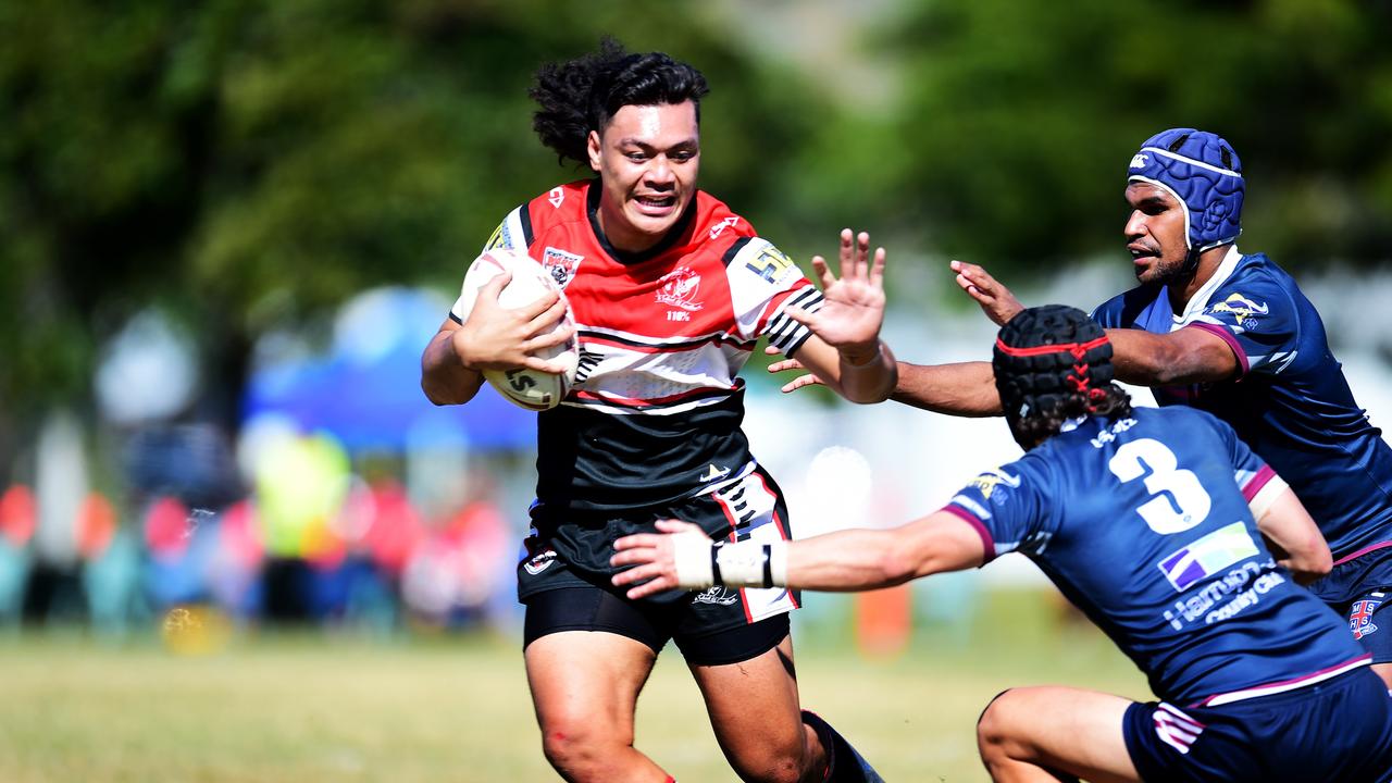 Aaron Payne Cup; Kirwan State High School and Mackay State High. Kirwan's Jeremiah Nanai scores. Picture: Alix Sweeney