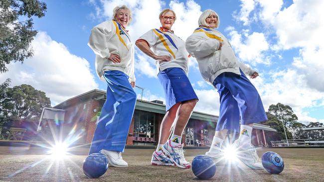 'All the Bowling Ladies’, Terry Foster, 82, Janine Halls, in her 60s, and Wyn Hewett, 72. Picture: Tim Carrafa