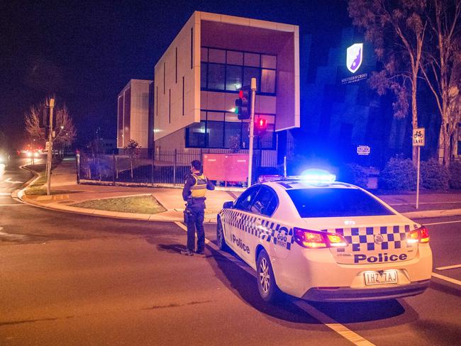 Police cordoned off roads in Taylors Hill. Picture: Jason Edwards