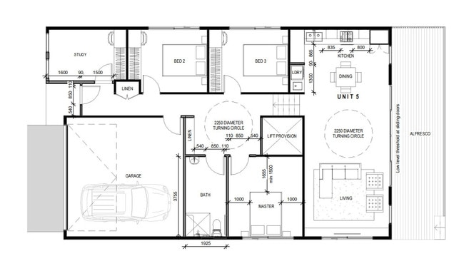 Example of a four-bedroom unit floor plan proposed in a 22-home development in East Lismore. Image: Mason Priest