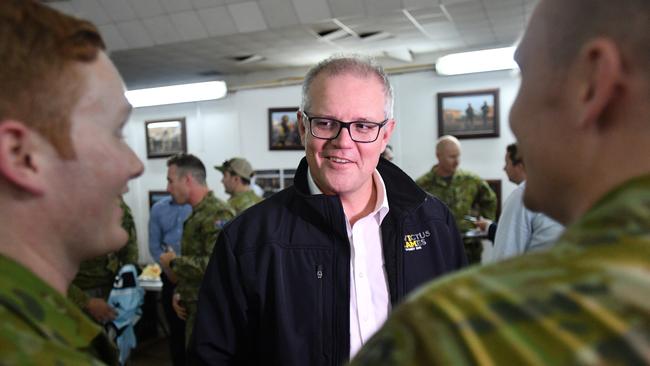 Prime Minister Scott Morrison is seen during a visit to Task Group Taji at Taji Military Complex in Iraq.