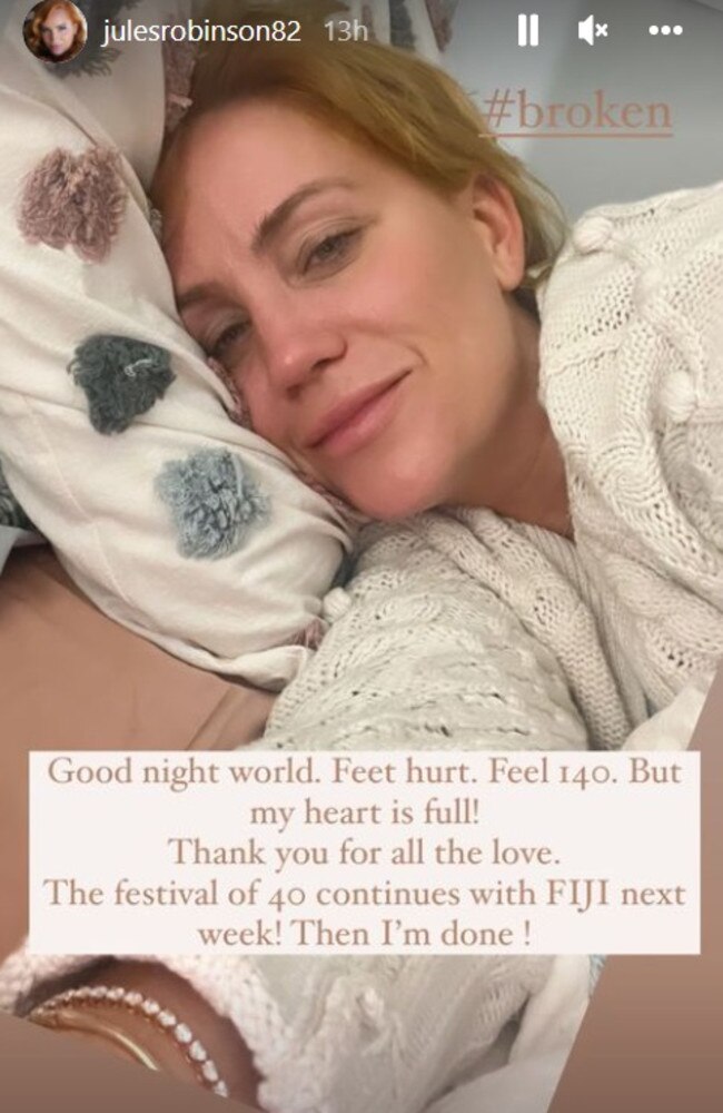 The celebrations will continue with Jules revealing she is heading to Fiji next week. Picture: Instagram/julesrobinson82