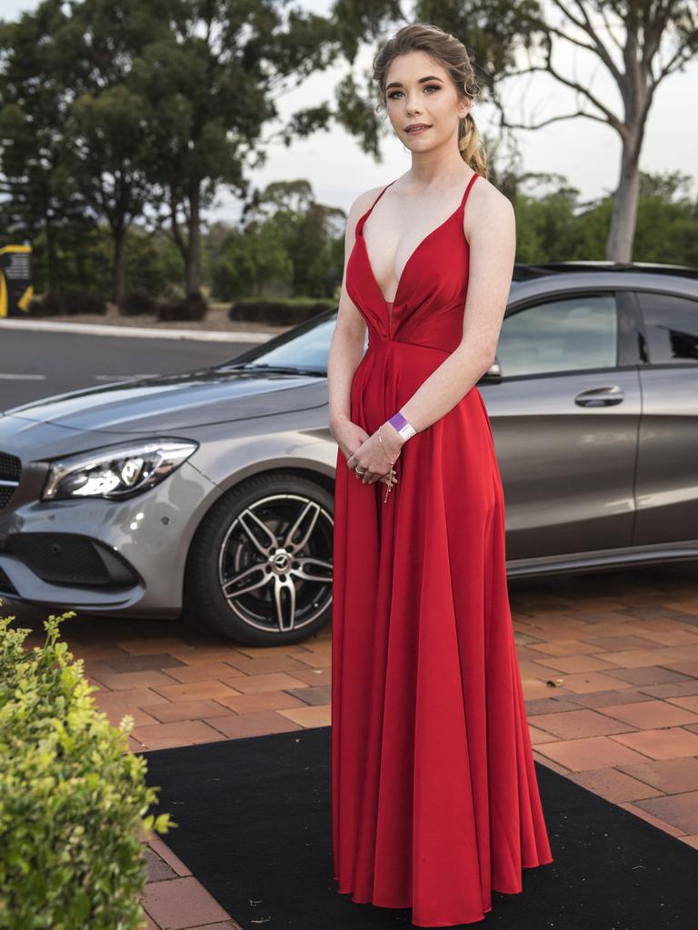 McKenzie O'Keefe arrives at Wilsonton State High School formal arrivals at USQ, Wednesday, November 18, 2020. Picture: Kevin Farmer