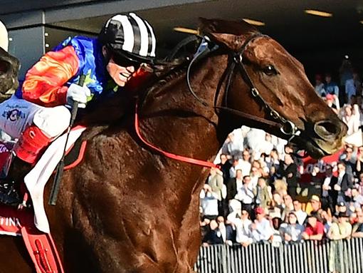 Bella Nipotina mows down I Wish I Win to win the Group 1 Doomben 10,000 for jockey Craig Williams. Picture. Grant Peters - Trackside Photography