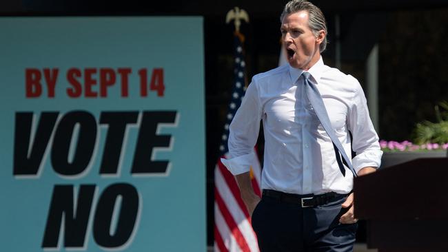 California Governor Gavin Newsom at a campaign rally against his recall election, Picture: AFP