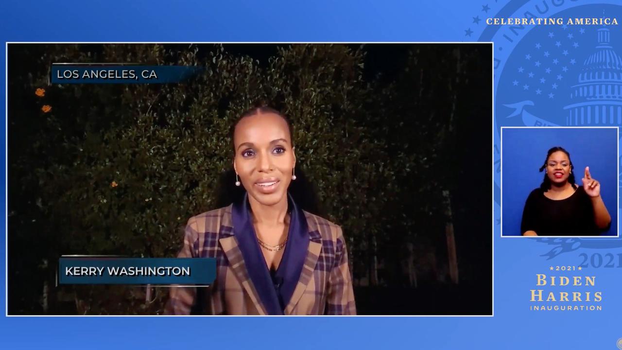 Scandal star Kerry Washington speaks during the Celebrating America TV special marking Joe Biden’s inauguration. Picture: Biden Inaugural Committee via Getty Images