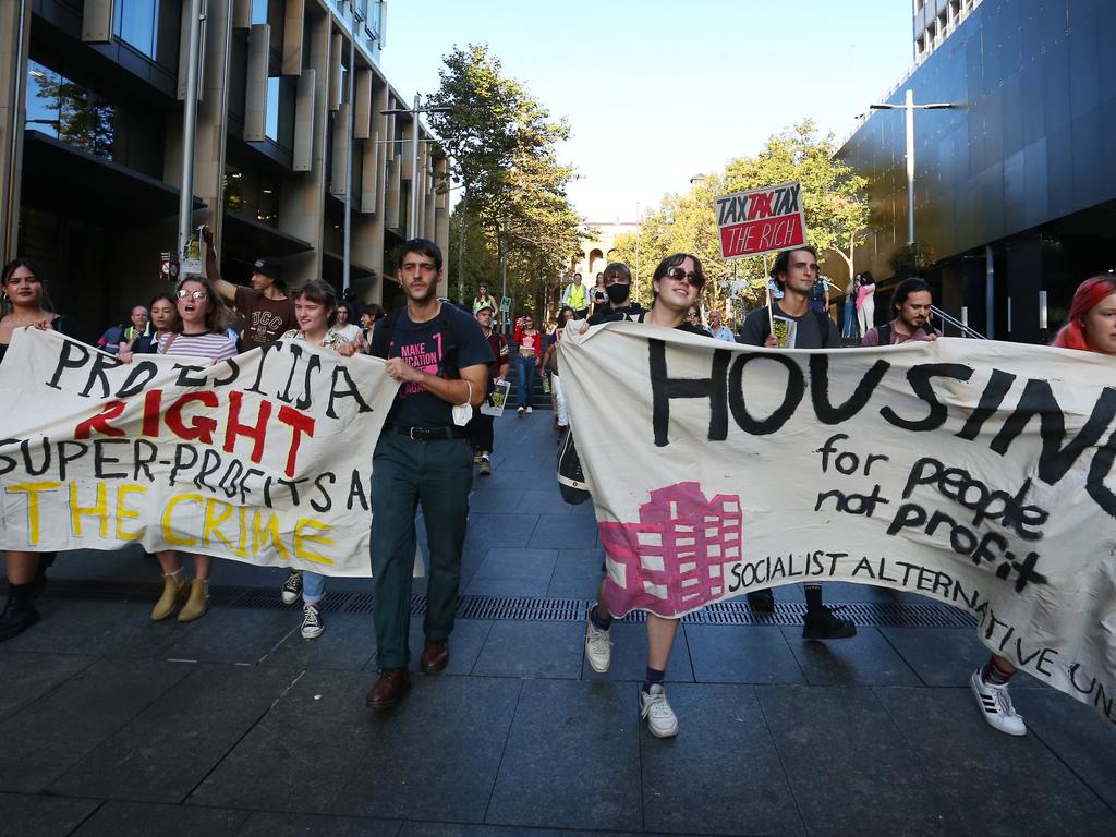 Tenants protest against rent increases in Sydney. Picture: Lisa Maree Williams/Getty Images