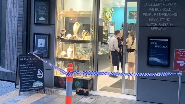 The Classic Jewellers in James place Adelaide was robbed in 2023. Picture : George Yankovich