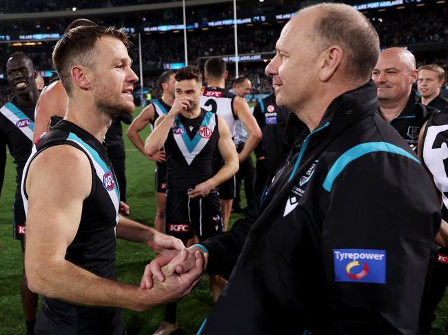 A fitting end for Robbie Gray — smashing the Crows in The Showdown. Picture: AFL Photos/Getty Images