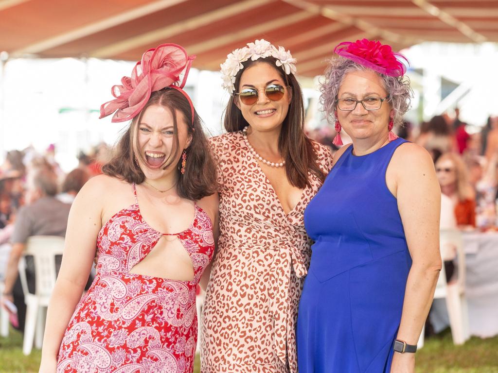 Iona Francis, Riley Buckley and Vicki Francis at the Bridge Toyota Ladies' Day. Picture: Floss Adams