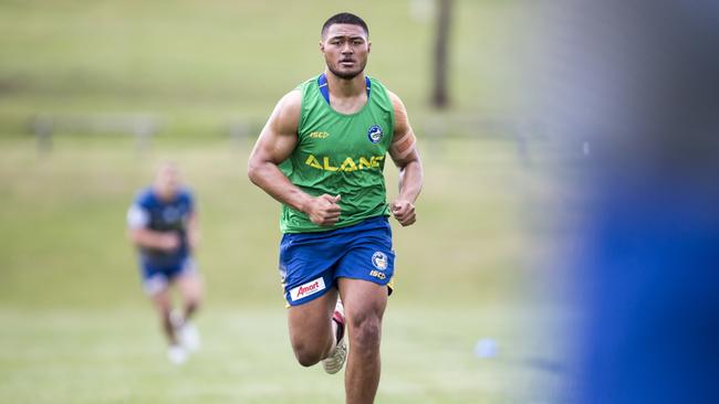 Parramatta Eels rookie forward Stefano Utoikamanu at training. Picture: Benjamin Cuevas Warning: Not to be used before use in The Daily Telegraph's rookies spread