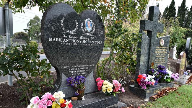 The heart-shaped headstone at Fawkner Memorial Park is the last of the Moran graves there. Picture: Jay Town