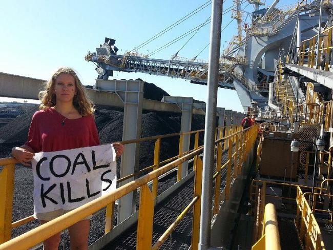 Zoology student Sadie Jones, 21 from Highgate Hill, Brisbane, shut down the Newcastle port in NSW for more than 10 hours last September. 