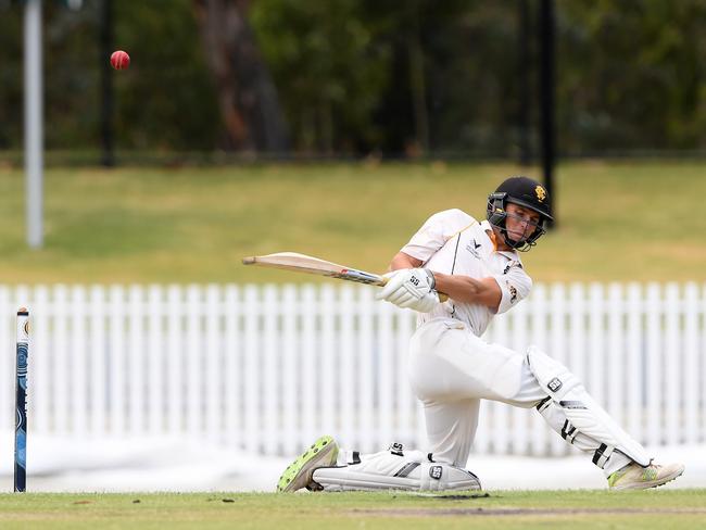 Campbell Vadjla bats during the Premier Cricket: St Kilda v Monash Tigers match in St Kilda, Saturday, Feb. 9, 2019.  Picture: Andy Brownbill