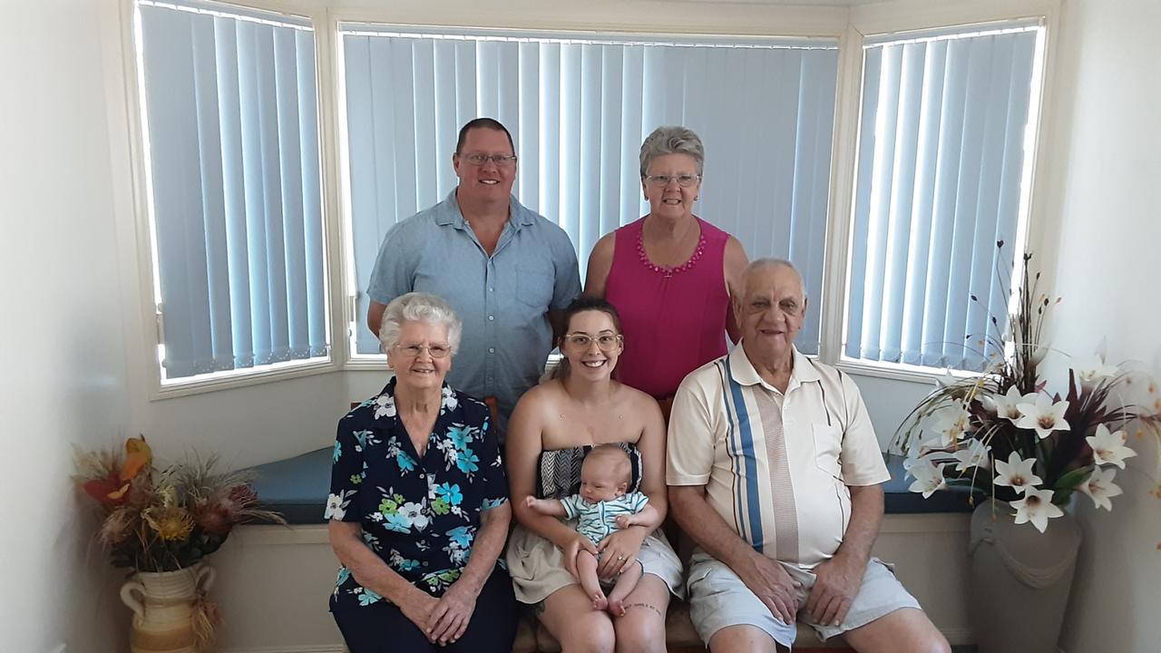 FAMILY AFFAIR: Celebrating five generations of family are (back from left) Warren Schefe and Marilyn Schefe with (front from left) Thelma McKeiver, Jessica Rielly, River Rielly and Glen McKeiver.