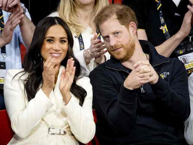 The Duke and Duchess of Sussex at the sitting volleyball section of the fifth edition of the Invictus Games last week. Picture: Sam van der Wal/AFP