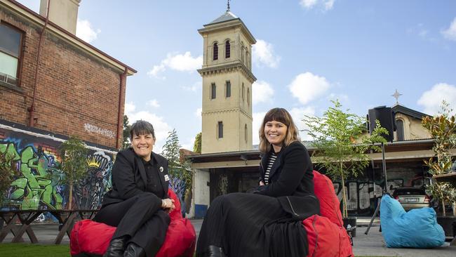 Moreland Mayor Natalie Abboud and Cr Jess Dorney at the site of a new park. Picture: Stephen McKenzie