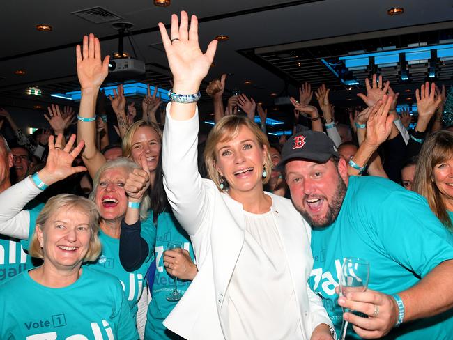 Independent Warringah MP Zali Steggall celebrating her win