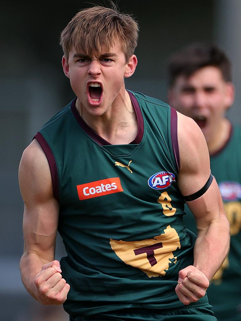 Tasmanian James Leake has been rising up draft boards. Picture: Kelly Defina/AFL Photos