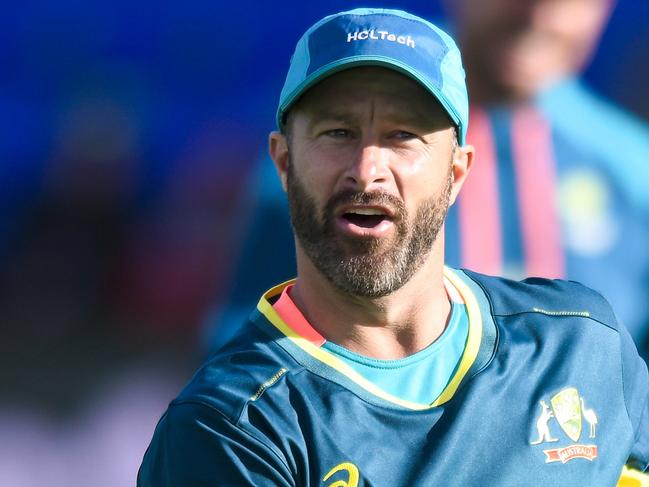 HOBART, AUSTRALIA - FEBRUARY 09: Matthew Wade of Australia is seen warming up ahead of game one of the Men's T20 International series between Australia and West Indies at Blundstone Arena on February 09, 2024 in Hobart, Australia. (Photo by Simon Sturzaker/Getty Images)