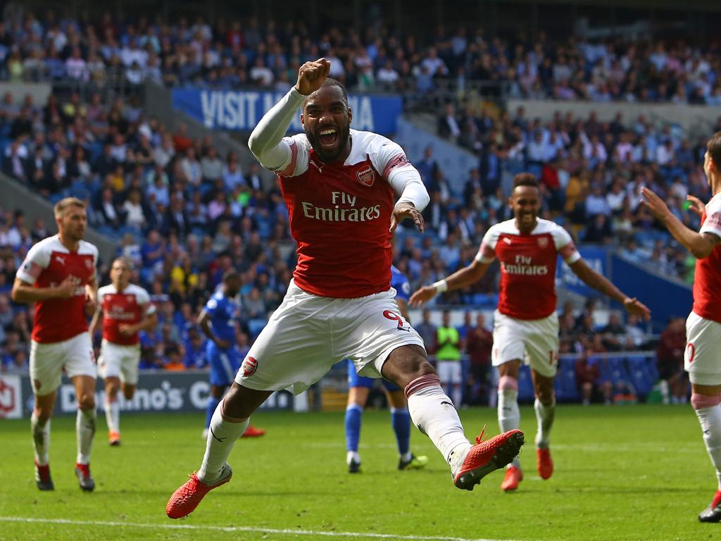 Arsenal's French striker Alexandre Lacazette (C) celebrates. Picture: AFP