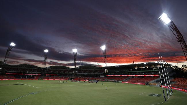 The sun sets over Giants Stadium during the Hawthorn-Melbourne game. Picture: Getty Images