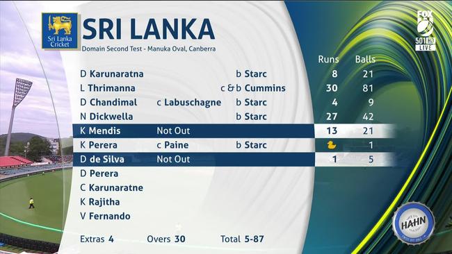 The scoreboard at lunch on Day 4 of the second Test. Picture: Fox Cricket